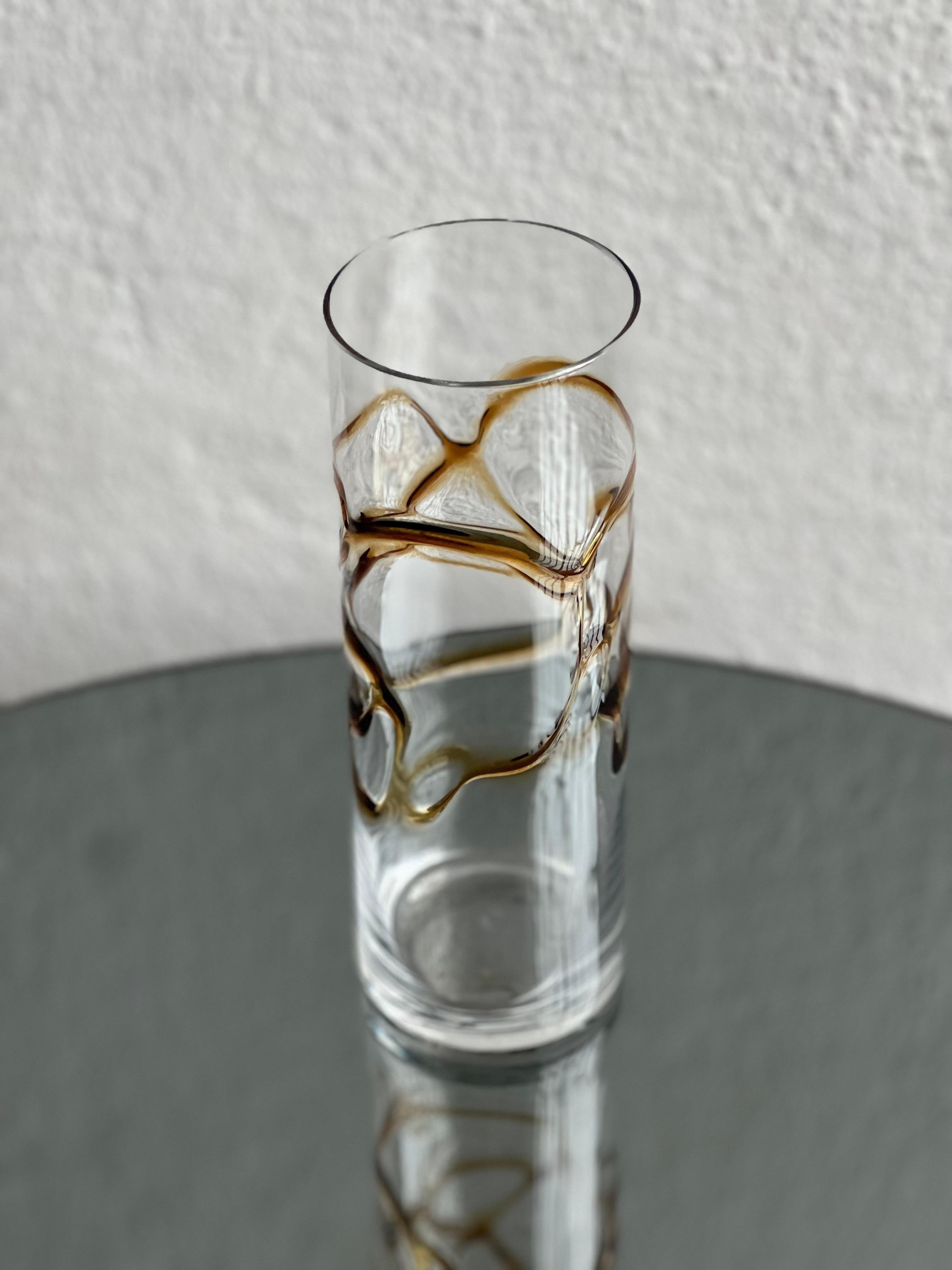 Vintage Glasvase, gelb und braun Filigran, Couchtisch Dekorativ (Italienisch) im Angebot