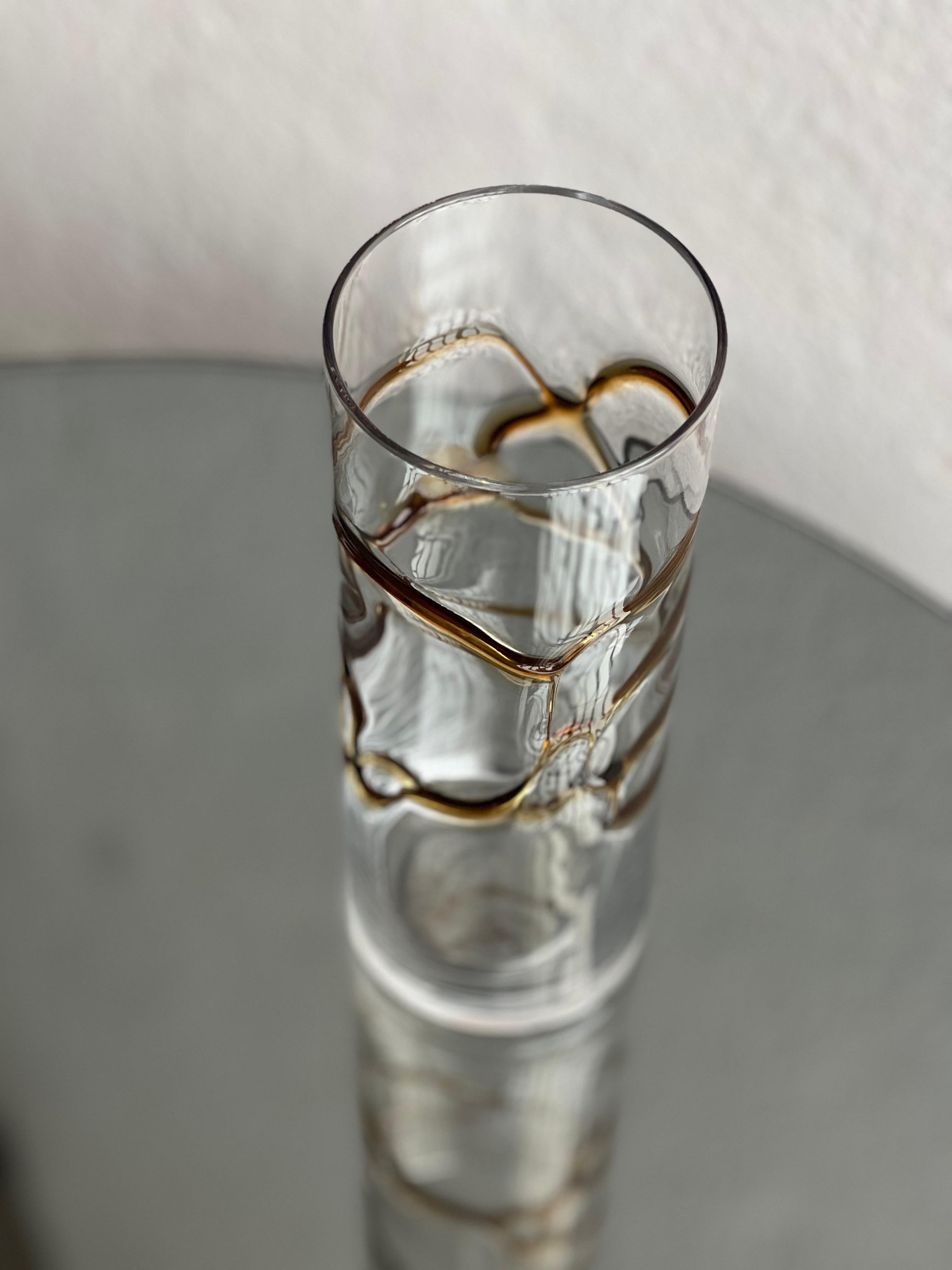 Vintage Glasvase, gelb und braun Filigran, Couchtisch Dekorativ im Zustand „Gut“ im Angebot in Milano, IT