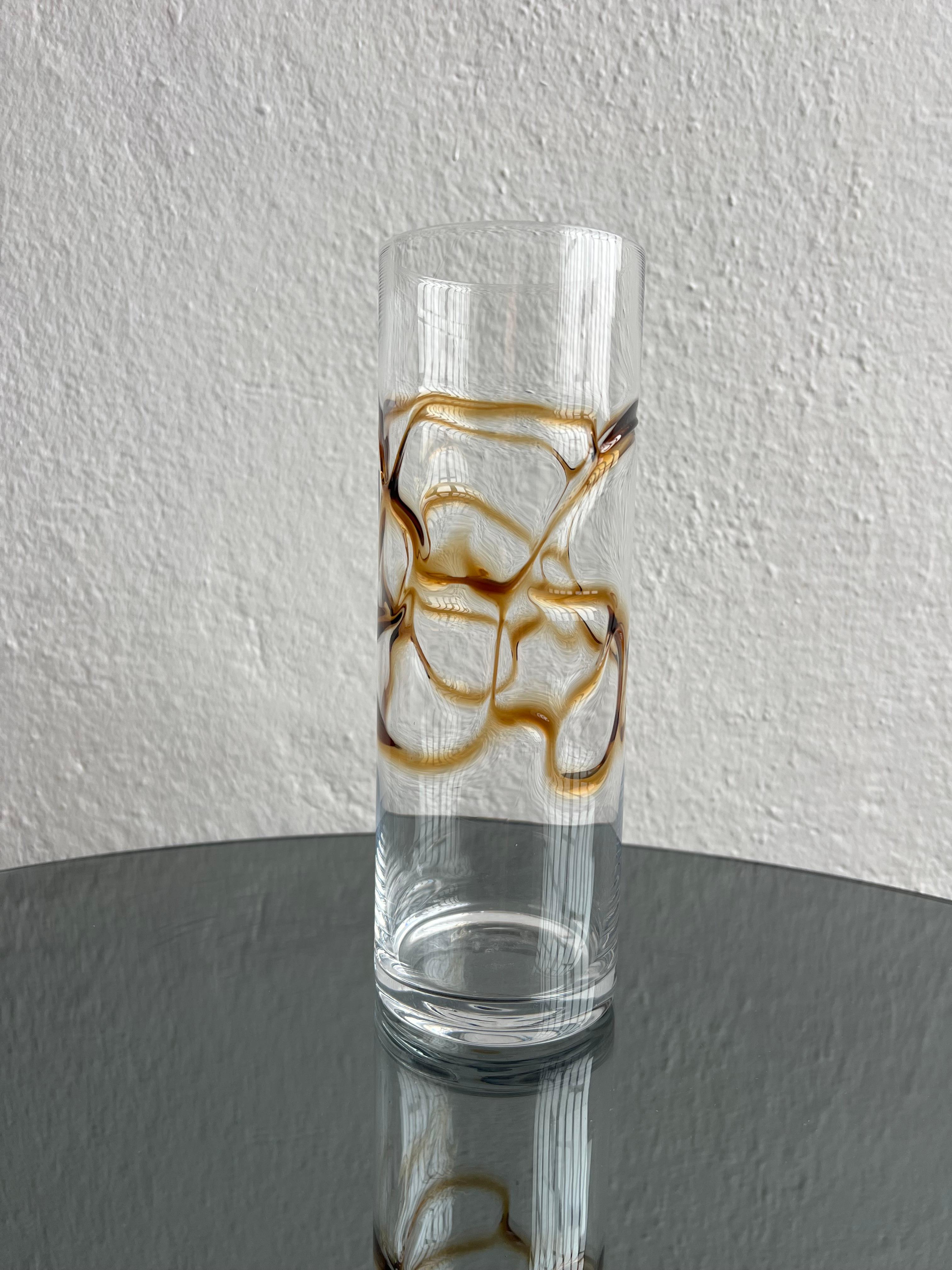 Vintage Glasvase, gelb und braun Filigran, Couchtisch Dekorativ im Angebot 1