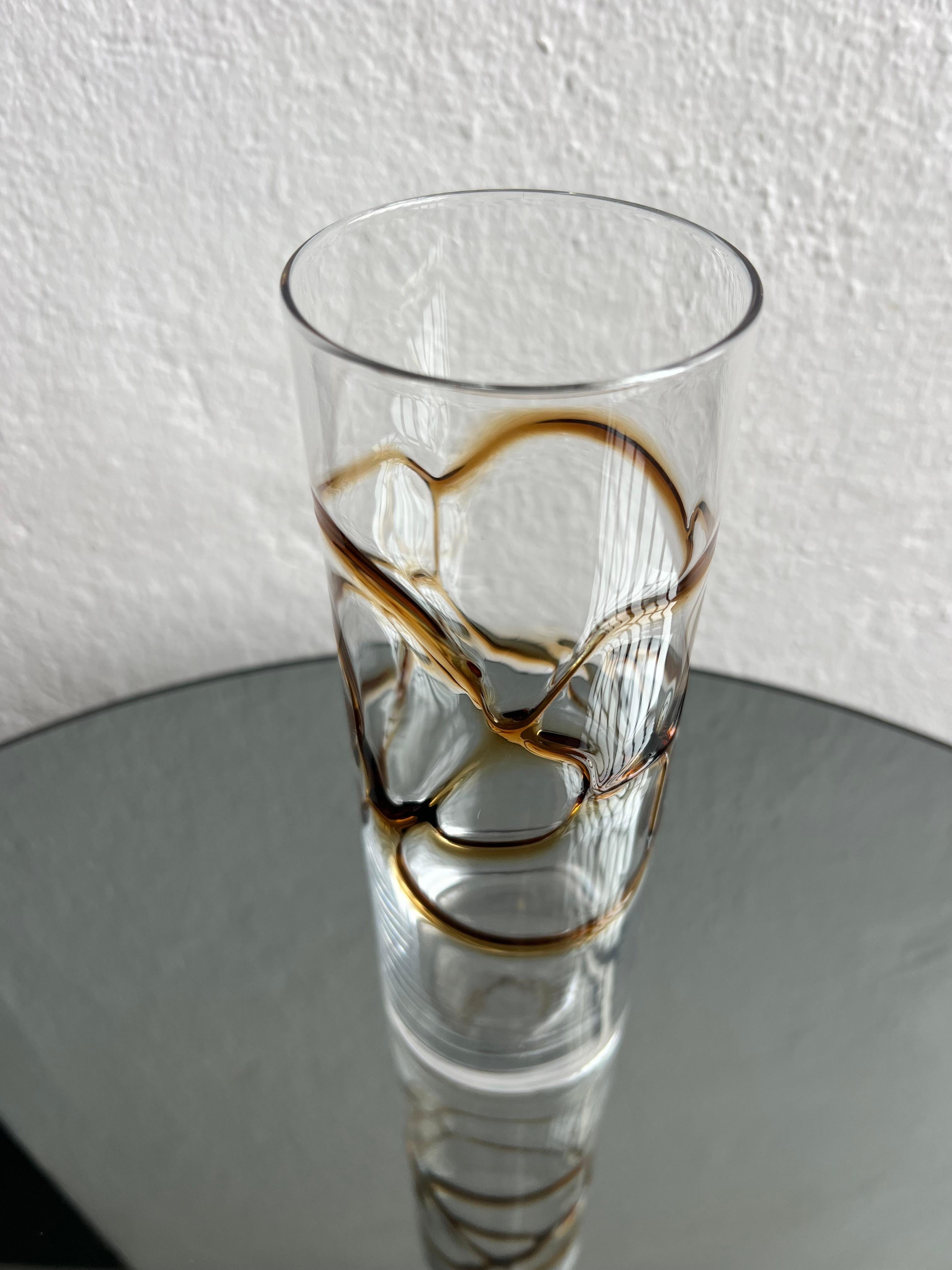 Vintage Glasvase, gelb und braun Filigran, Couchtisch Dekorativ im Angebot 3