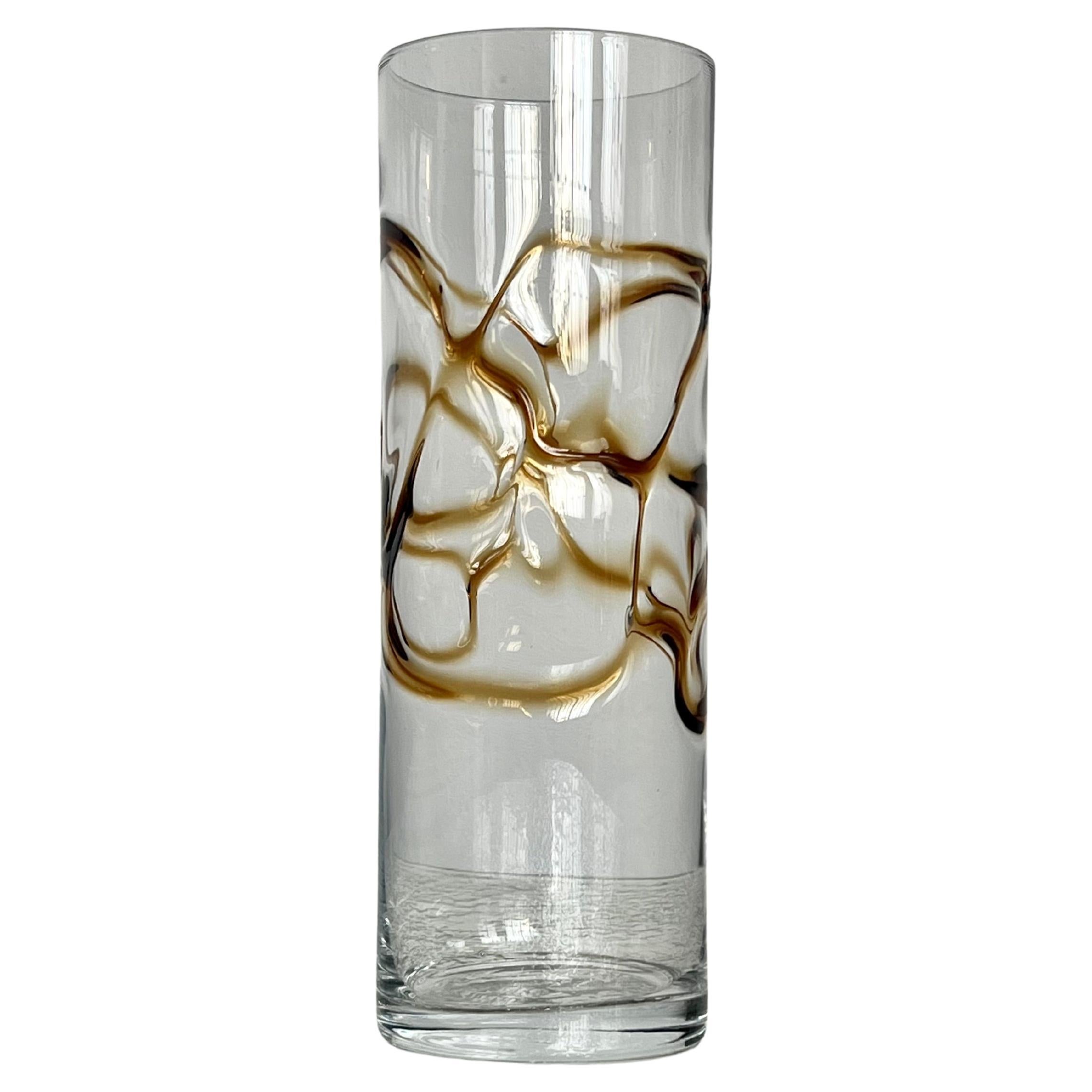 Vintage Glasvase, gelb und braun Filigran, Couchtisch Dekorativ im Angebot