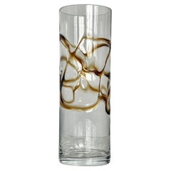 Jarrón de cristal vintage, filigrana amarilla y marrón, decorativo para mesa de centro