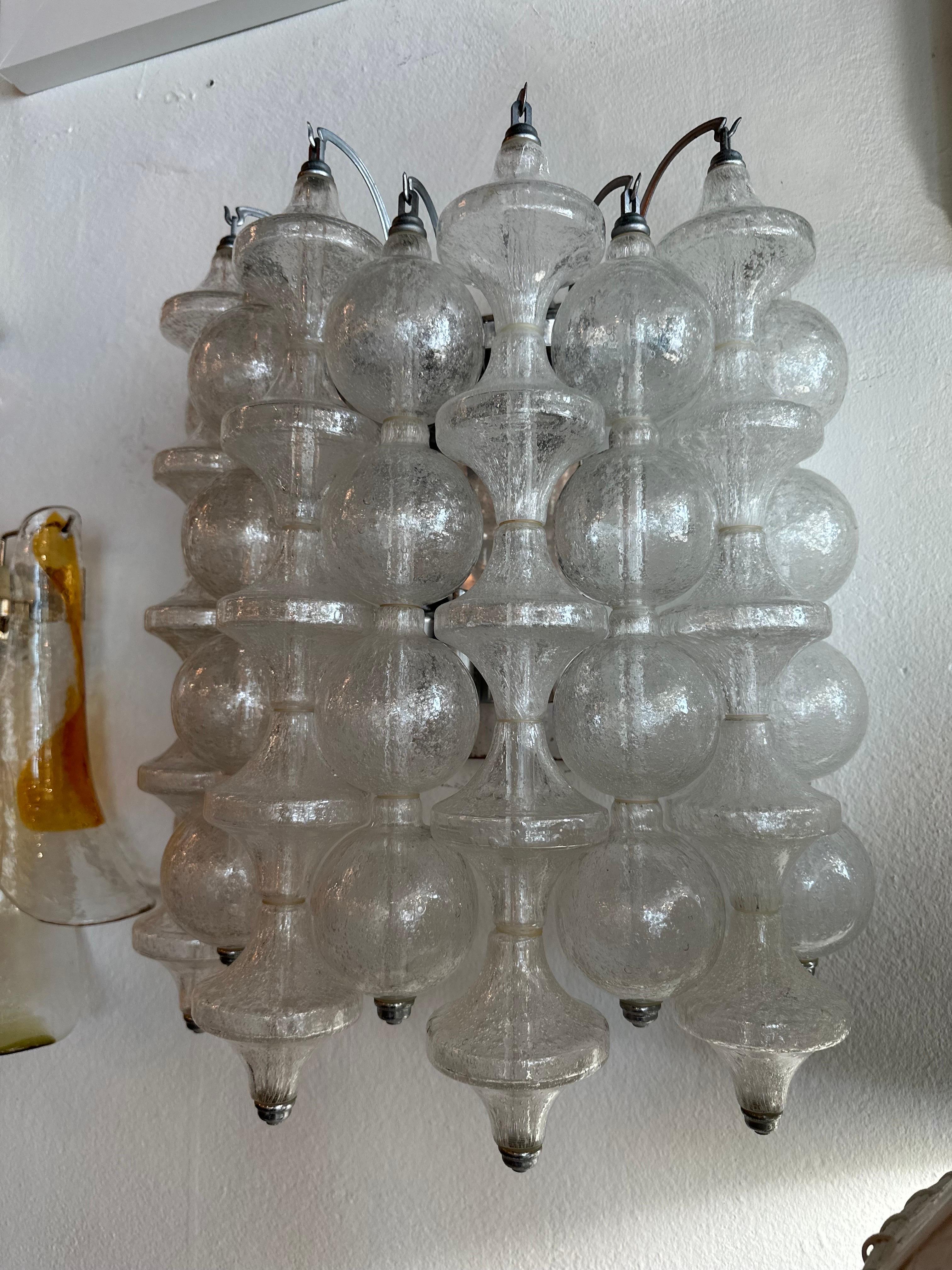 Vintage Glass Wall 8 Light Sconce J. T. Kalmar Tulipan 9 Rows Bubbles Bells  For Sale 3