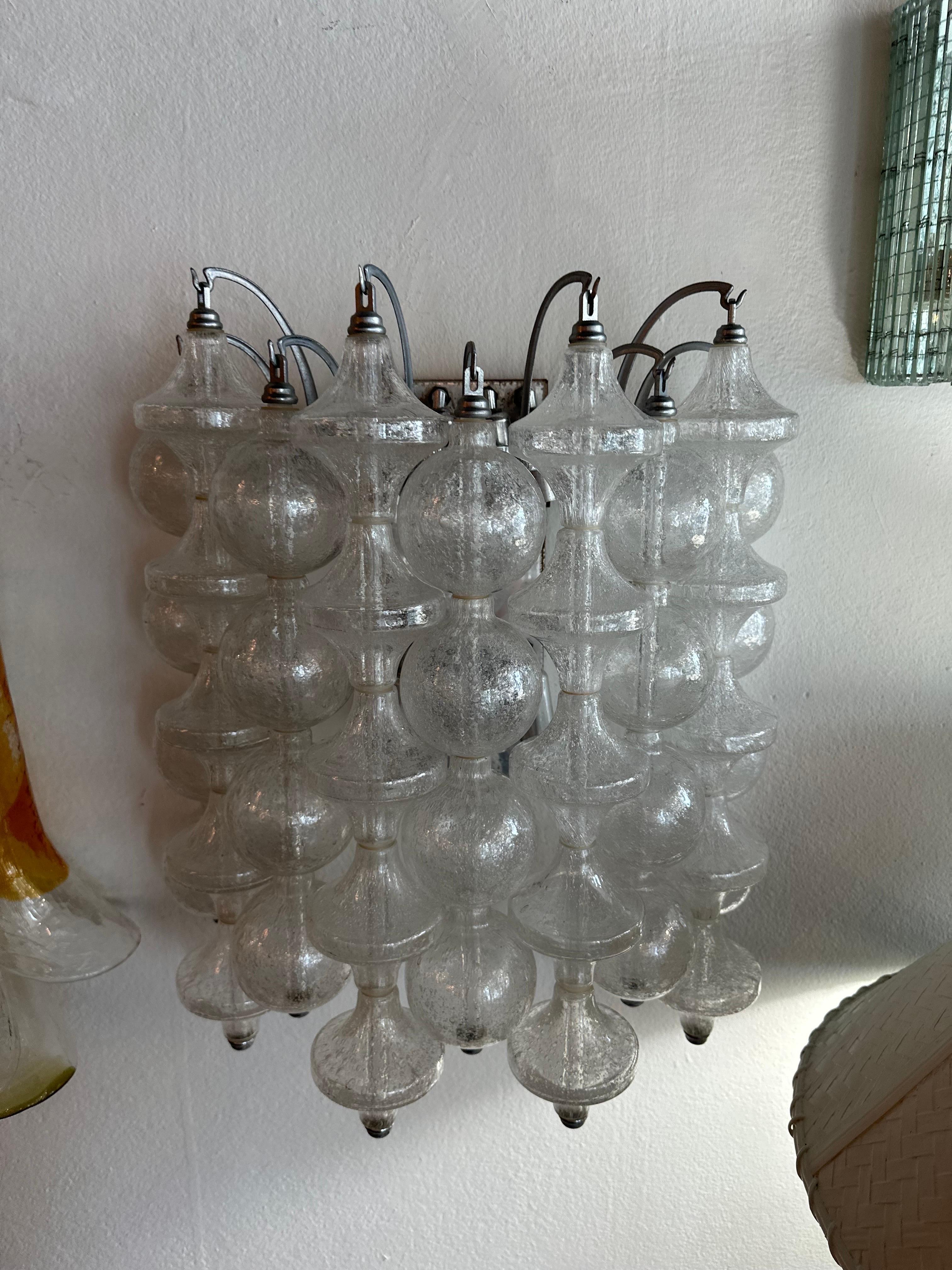 Austrian Vintage Glass Wall 8 Light Sconce J. T. Kalmar Tulipan 9 Rows Bubbles Bells  For Sale