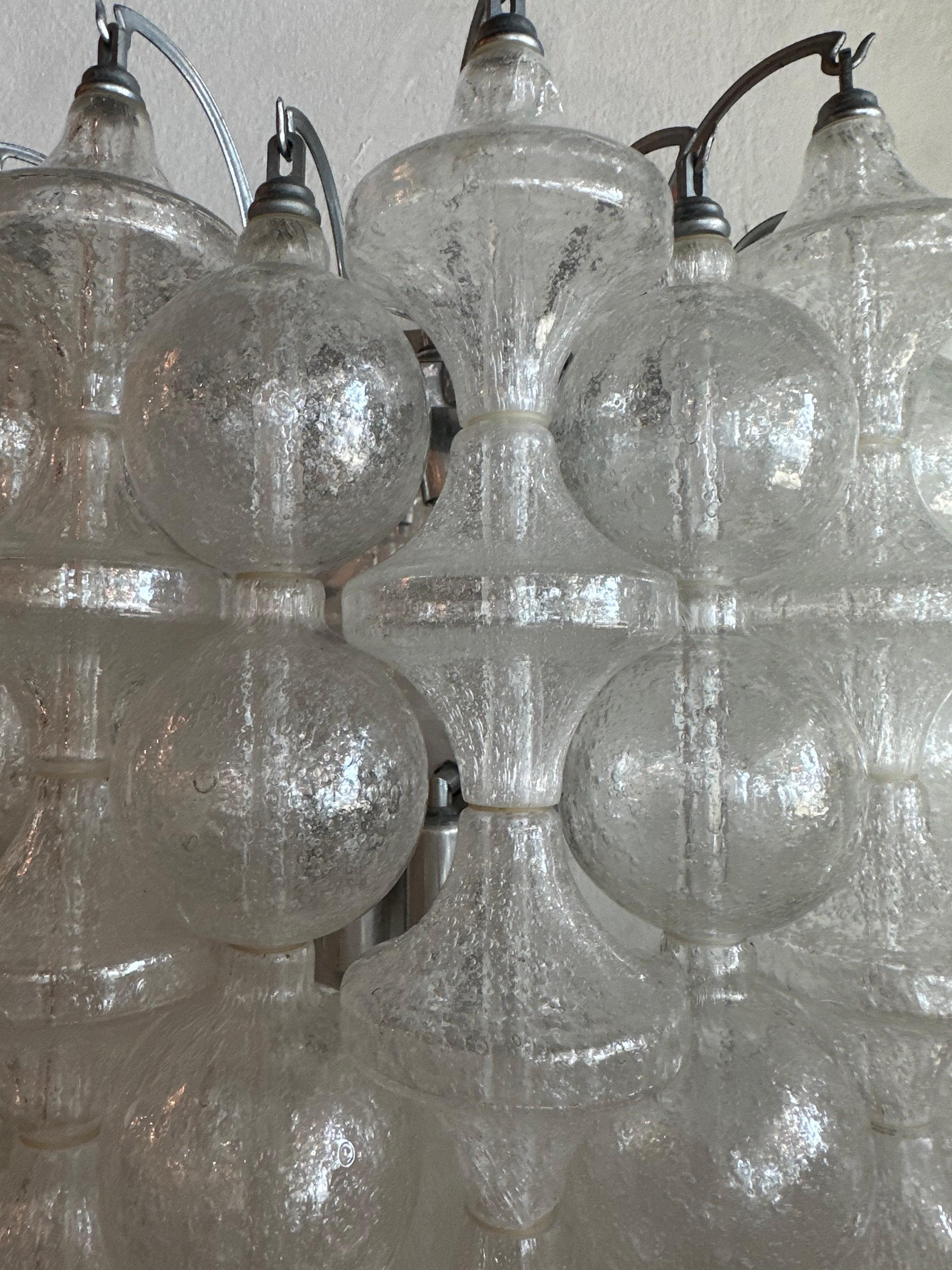 Vintage Glass Wall 8 Light Sconce J. T. Kalmar Tulipan 9 Rows Bubbles Bells  In Good Condition For Sale In West Palm Beach, FL
