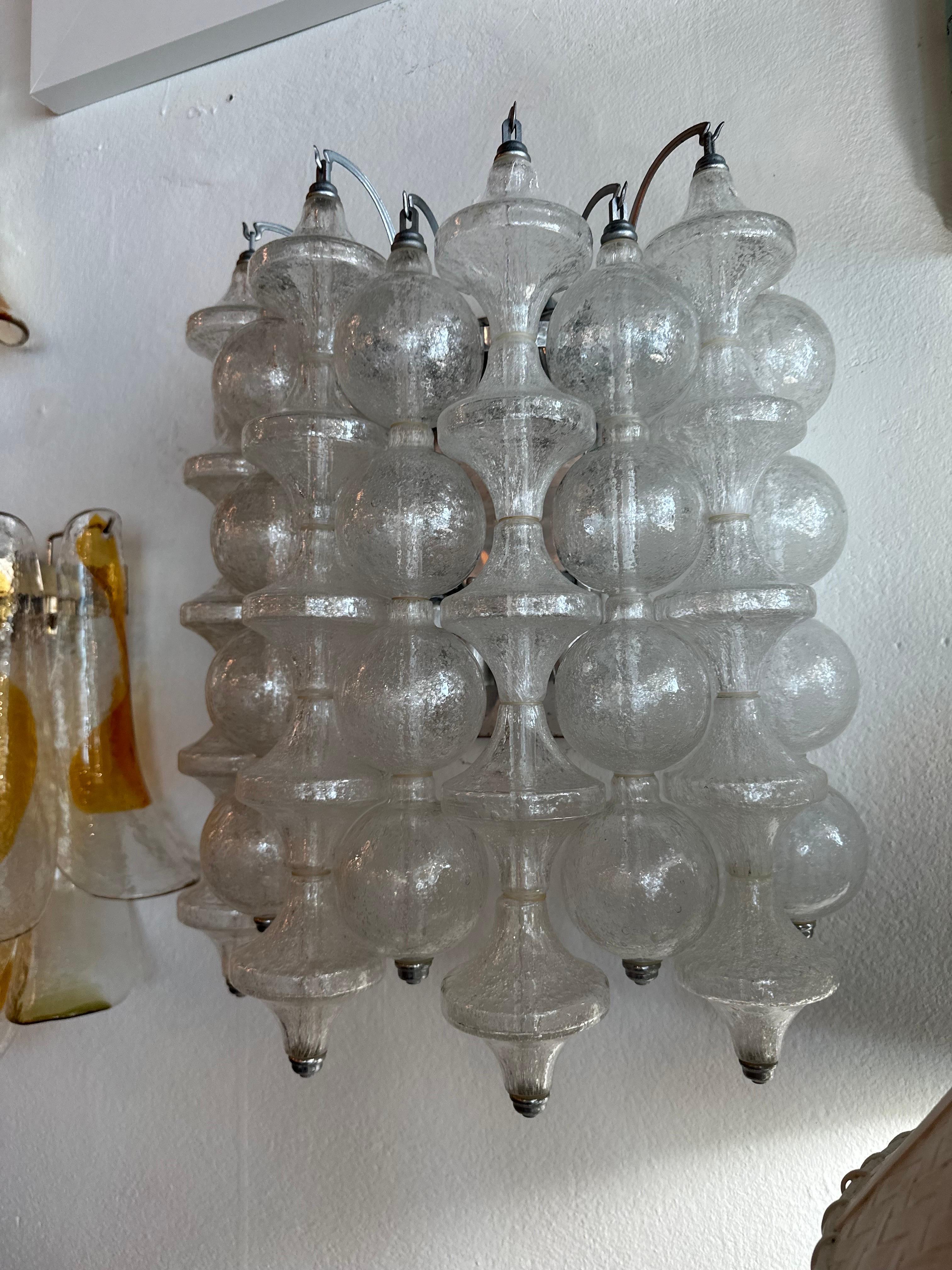 Late 20th Century Vintage Glass Wall 8 Light Sconce J. T. Kalmar Tulipan 9 Rows Bubbles Bells  For Sale