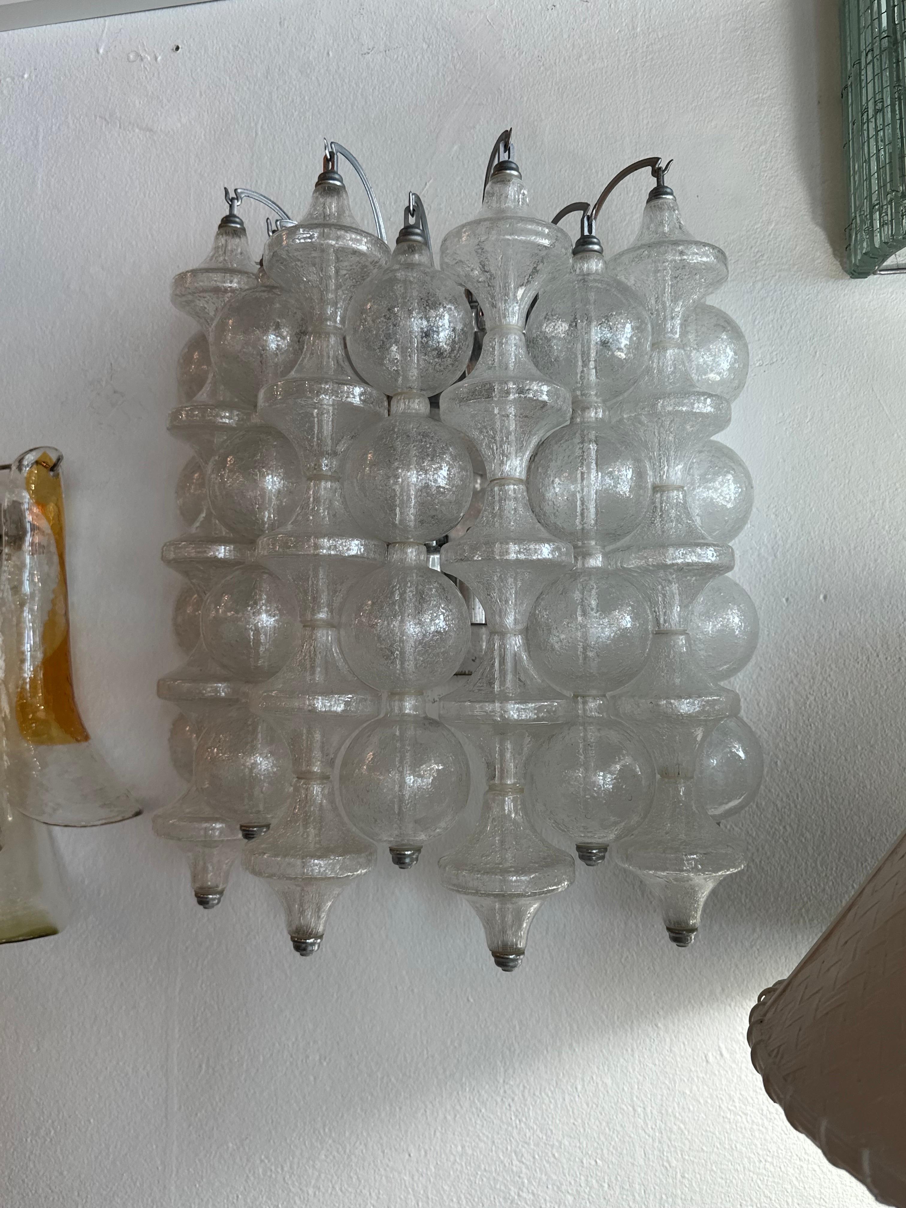 Blown Glass Vintage Glass Wall 8 Light Sconce J. T. Kalmar Tulipan 9 Rows Bubbles Bells  For Sale