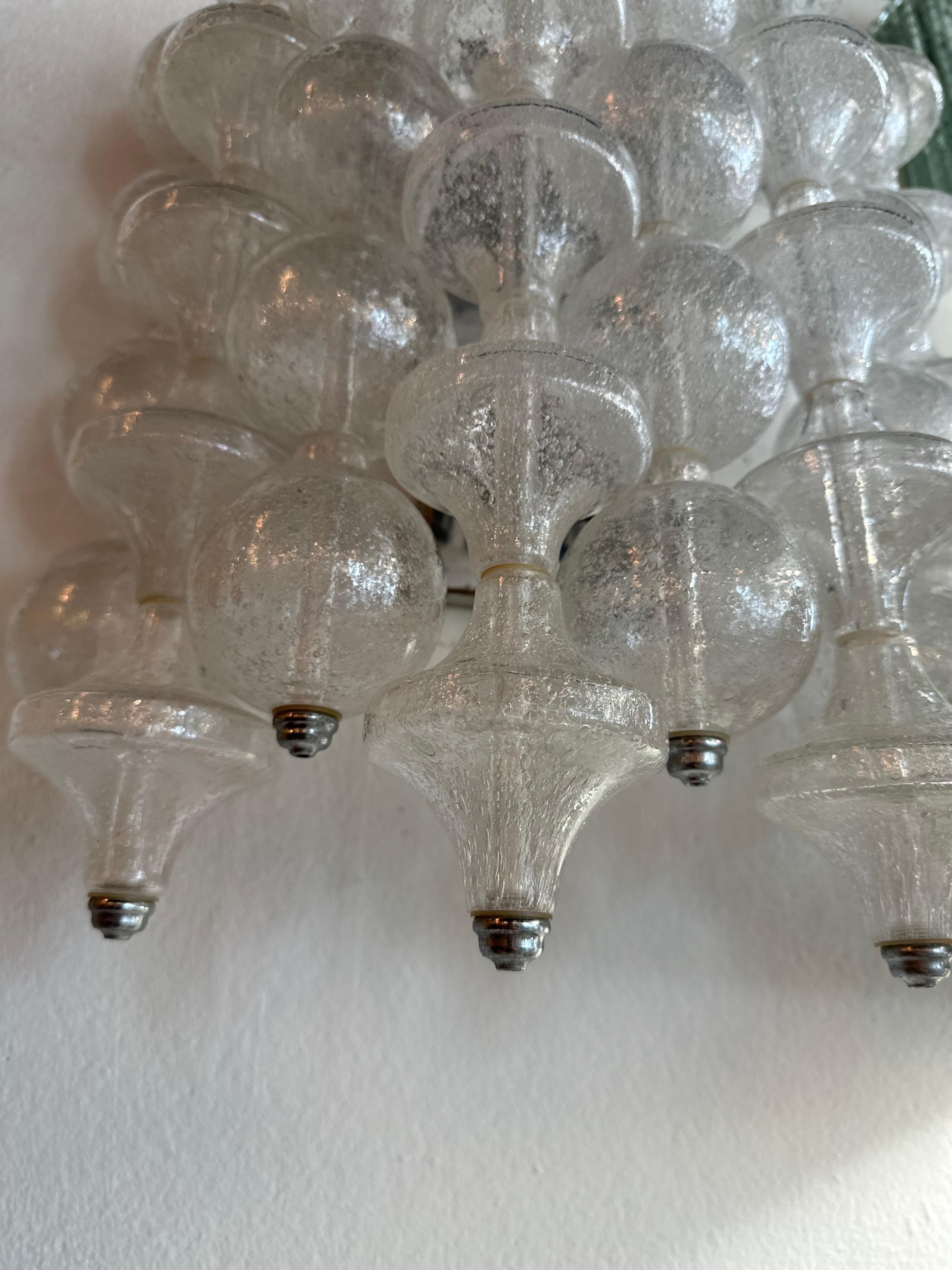 Vintage Glass Wall 8 Light Sconce J. T. Kalmar Tulipan 9 Rows Bubbles Bells  For Sale 1