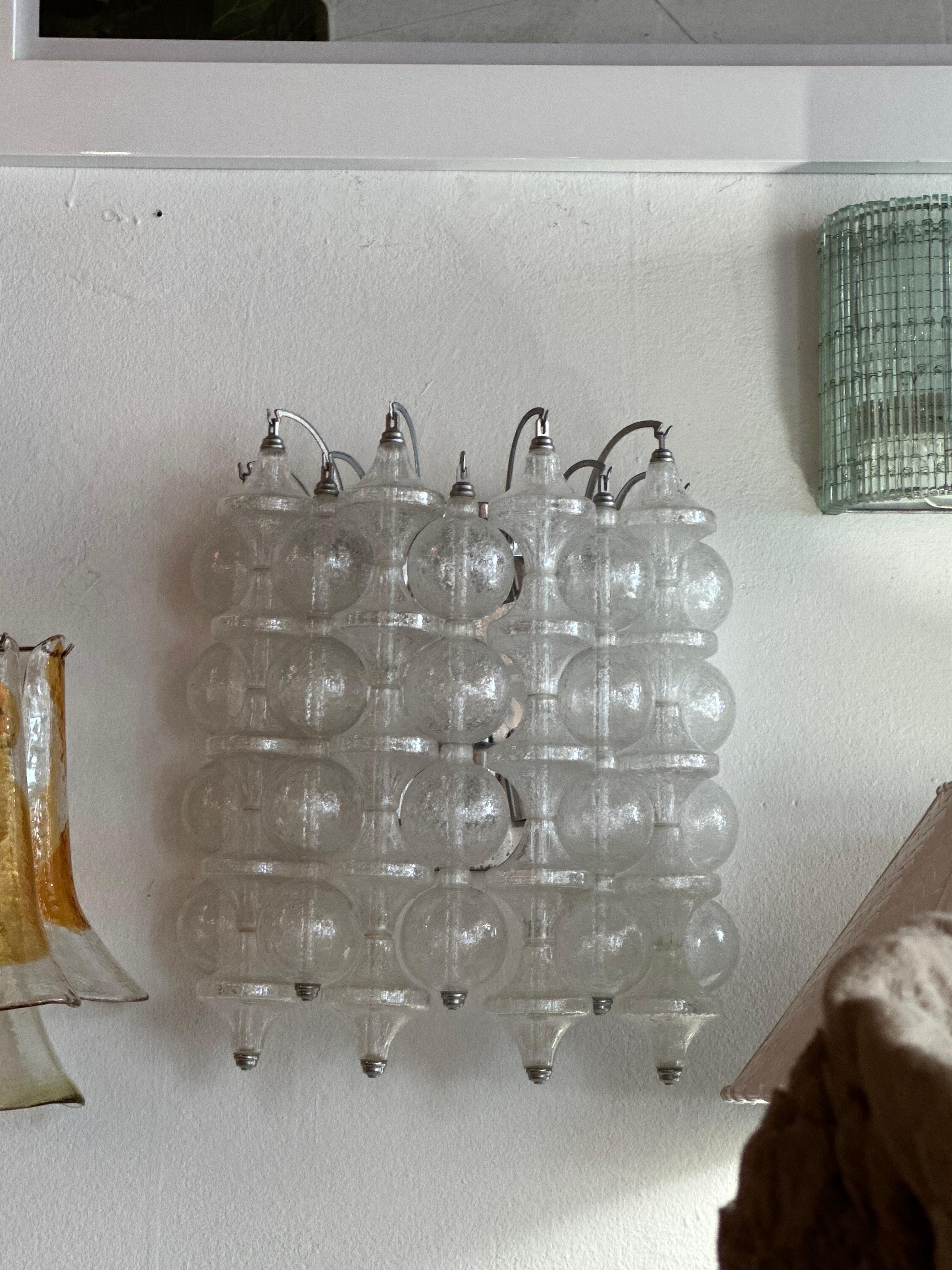 Vintage Glass Wall 8 Light Sconce J. T. Kalmar Tulipan 9 Rows Bubbles Bells  For Sale 2