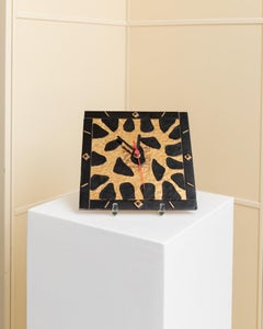 Vintage Glass Wall Clock Leo Pattern in Gold and Black, Italy, 1980s