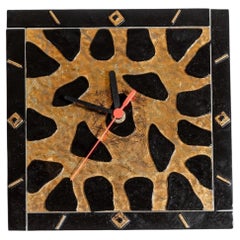 Vintage Glaswanduhr Leo-Muster in Gold und Schwarz, Italien, 1980er Jahre