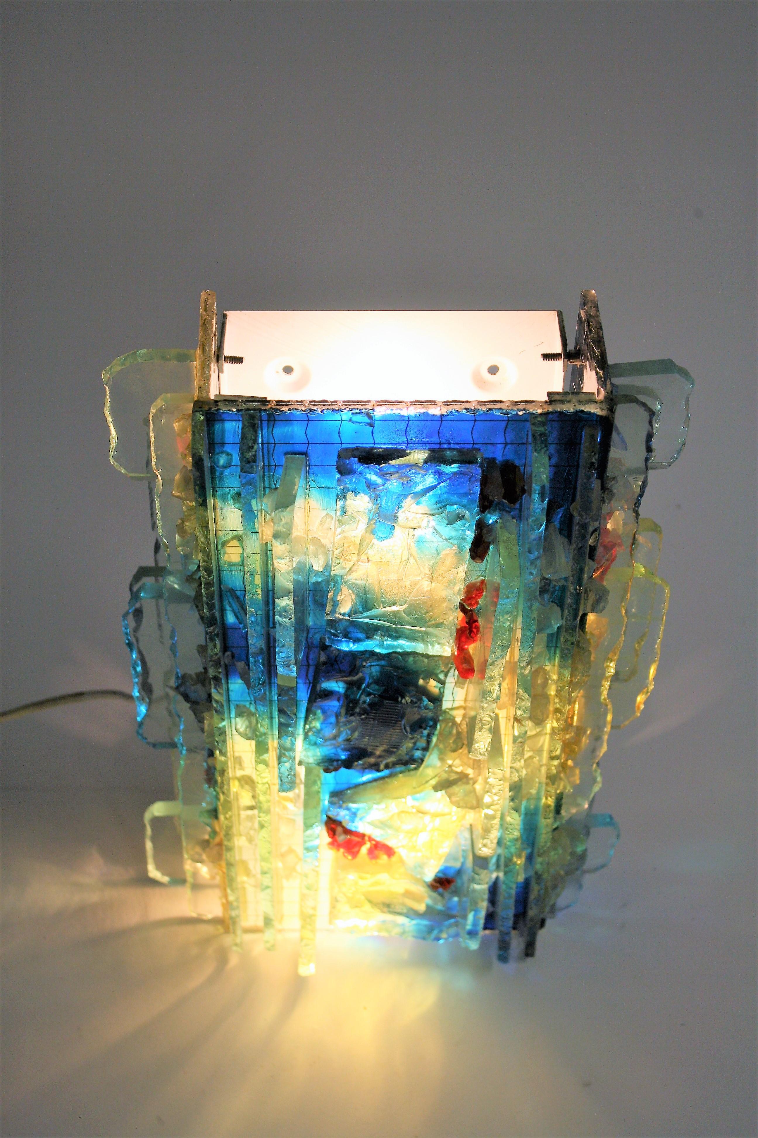 Stained Glass Vintage Glass Wall Lamp by W. van Oyen for RAAK, 1960s