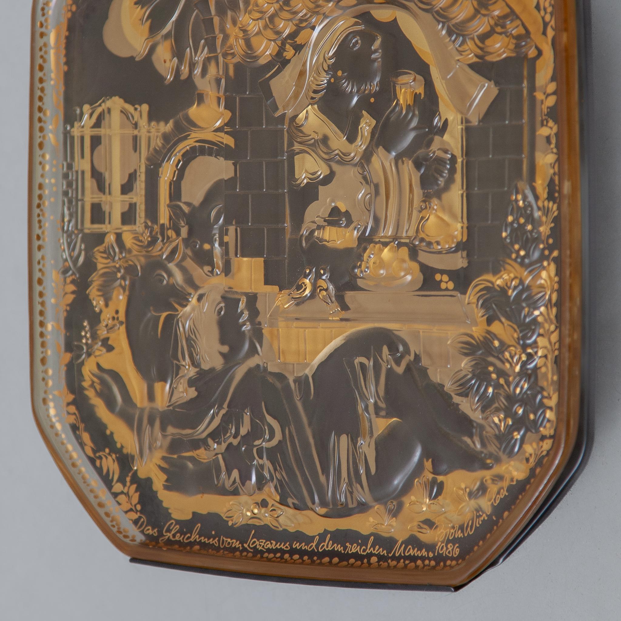 Gilt Vintage Glass Wall Mounted Plate by Bjorn Winblad for Rosenthal, 1986 For Sale