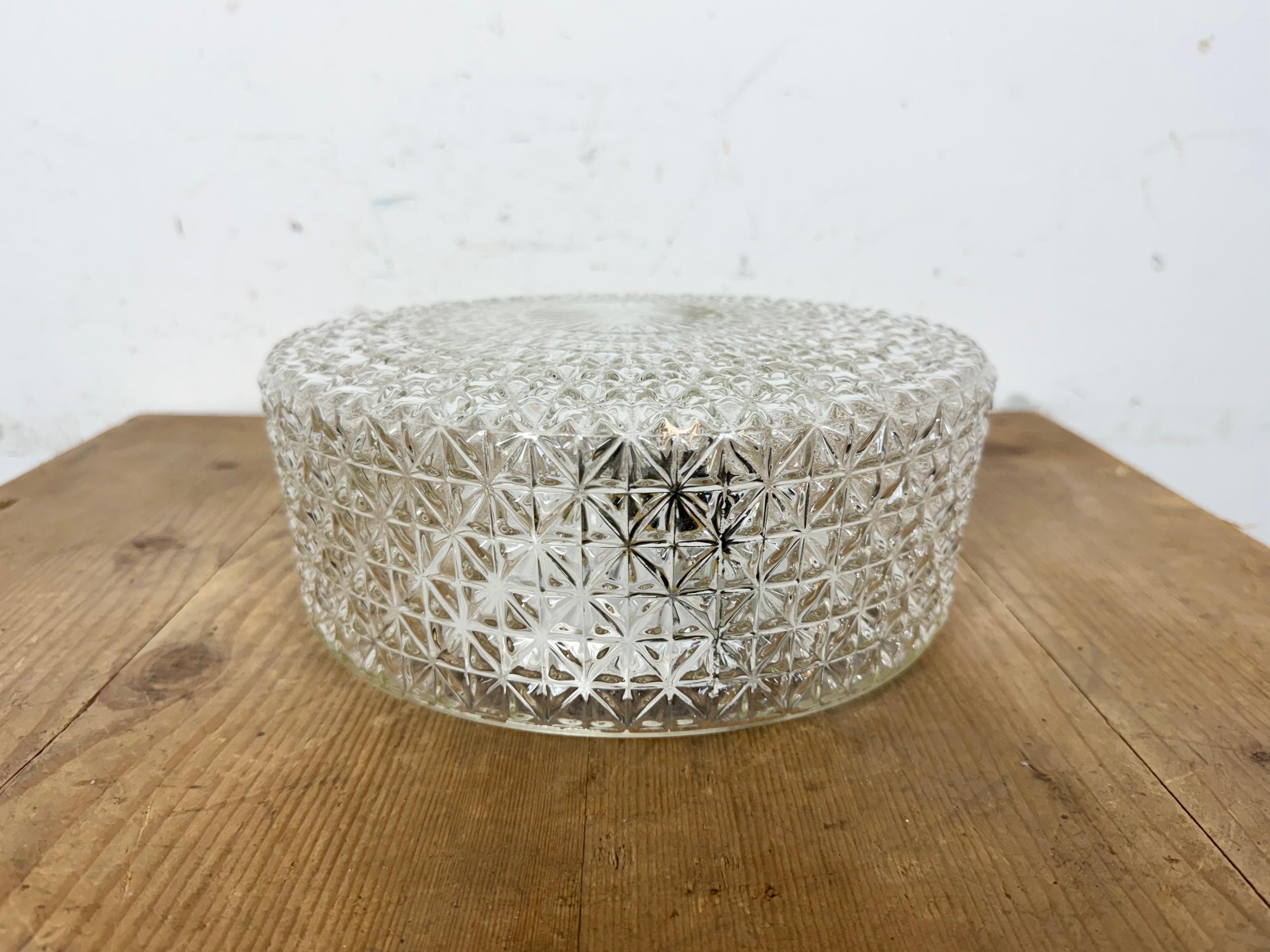Industrial Vintage Glass Wall or Ceiling Light, 1970s For Sale
