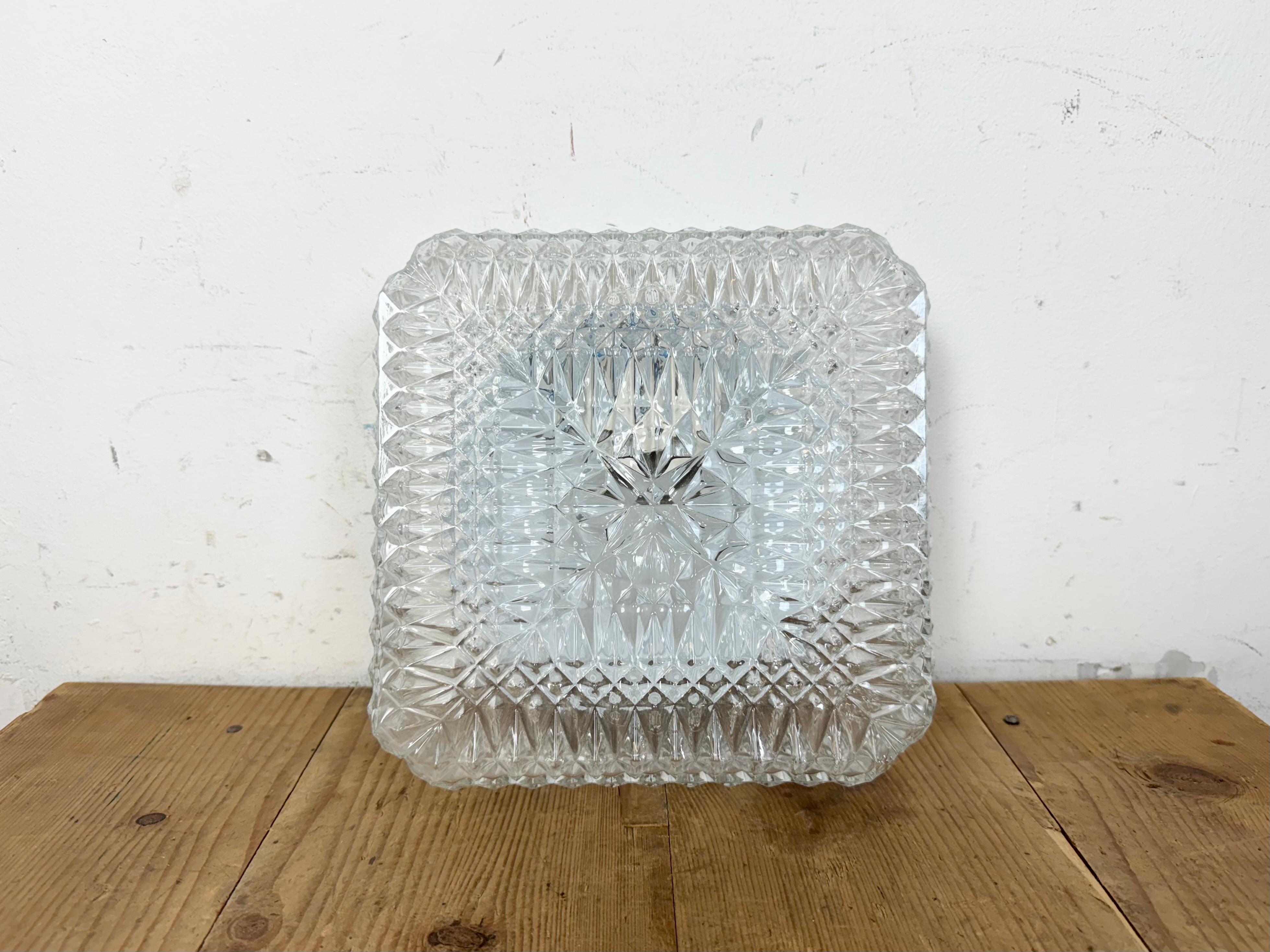 Vintage Glass Wall or Ceiling Light, 1970s In Good Condition For Sale In Kojetice, CZ