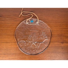 Vintage Glass Wall Plate with Reindeer Design from Meri Lasi
