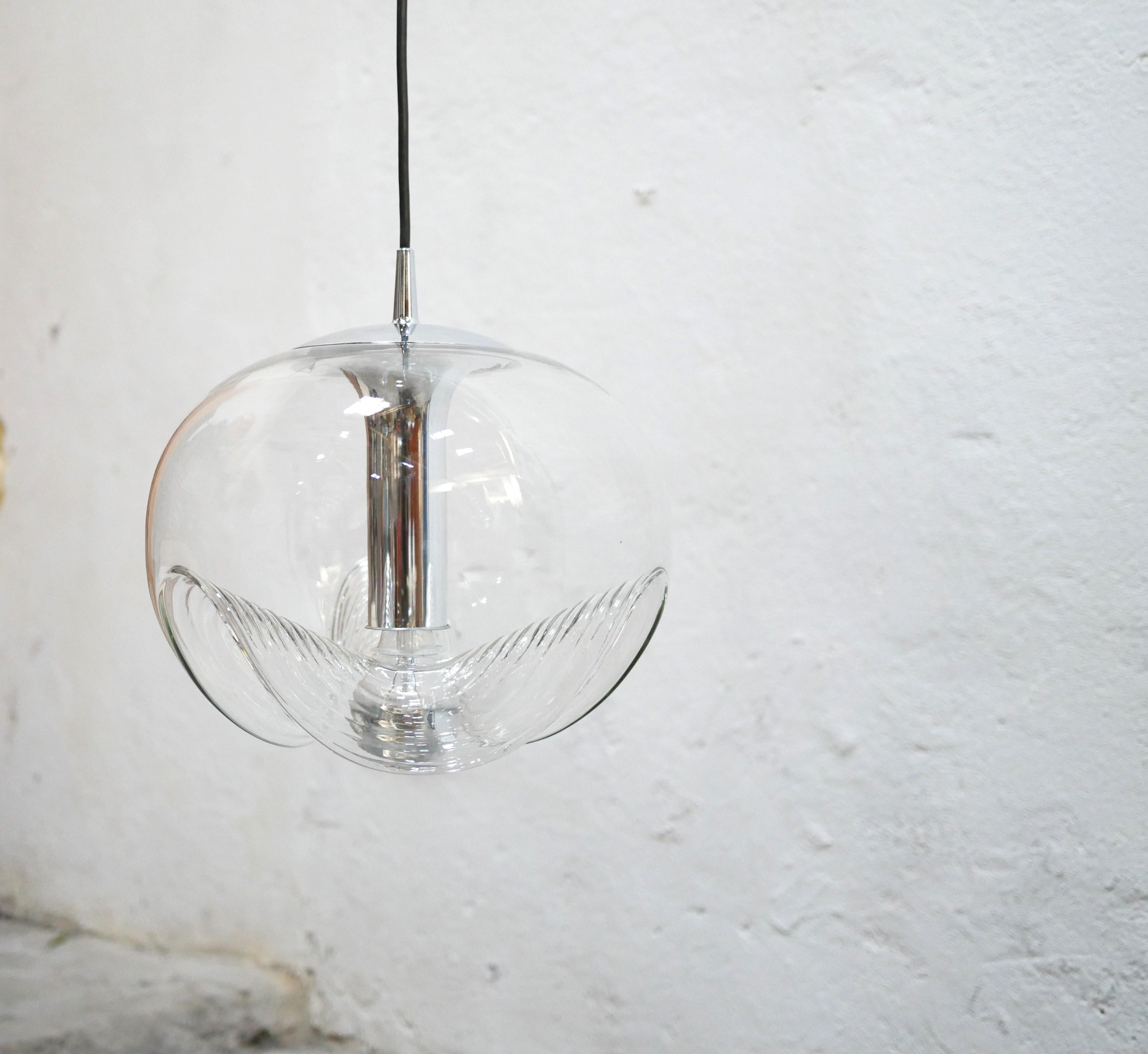 German Vintage Glass Wave Pendant Lamp by Koch and Lowy for Peill and Putzler Editions
