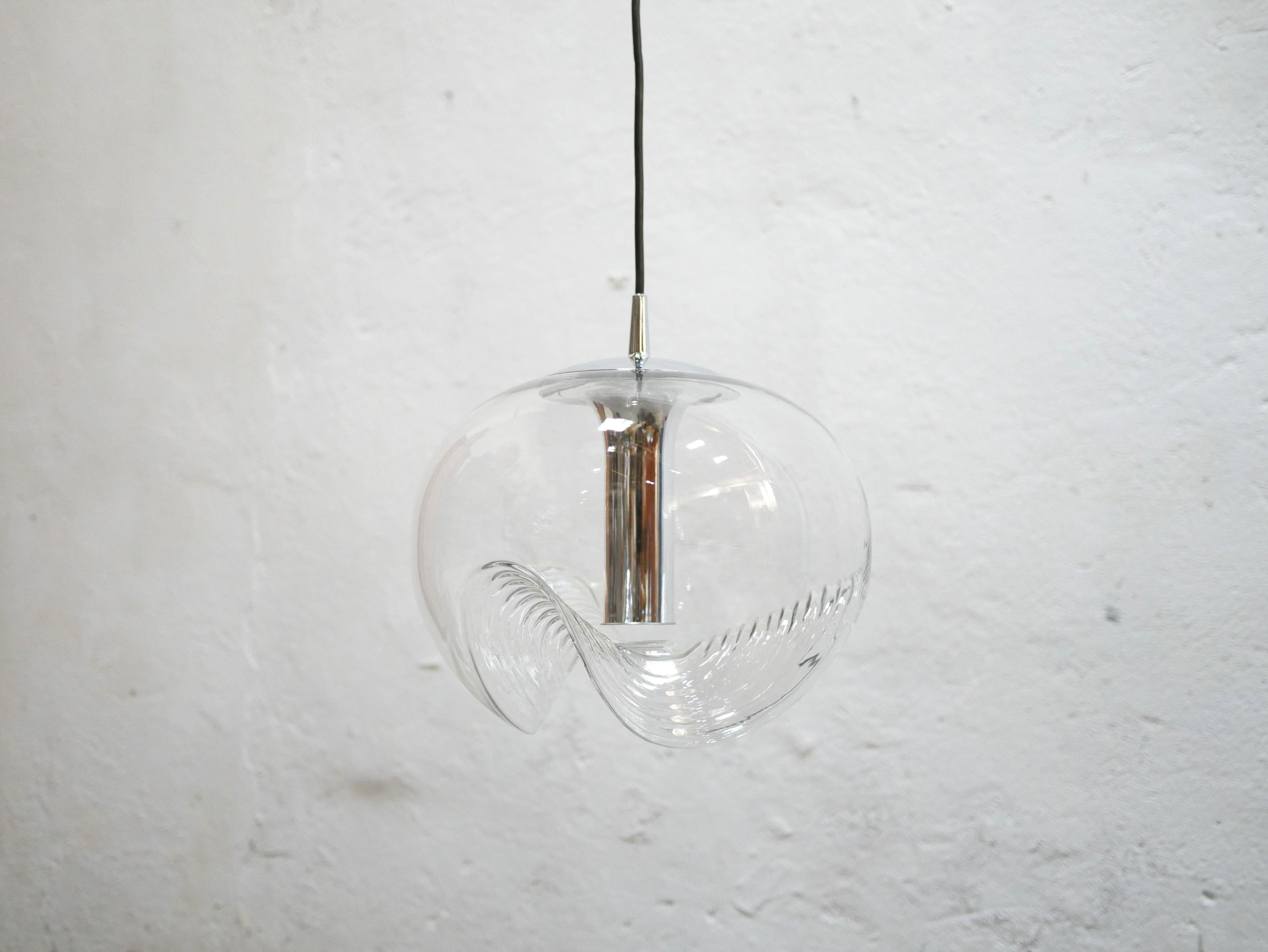 Vintage Glass Wave Pendant Lamp by Koch and Lowy for Peill and Putzler Editions 1