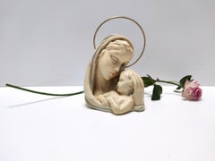 Glasierte Heilige Maria und Jesus aus Keramik und Messing von Arturo Pannunzio, Italien