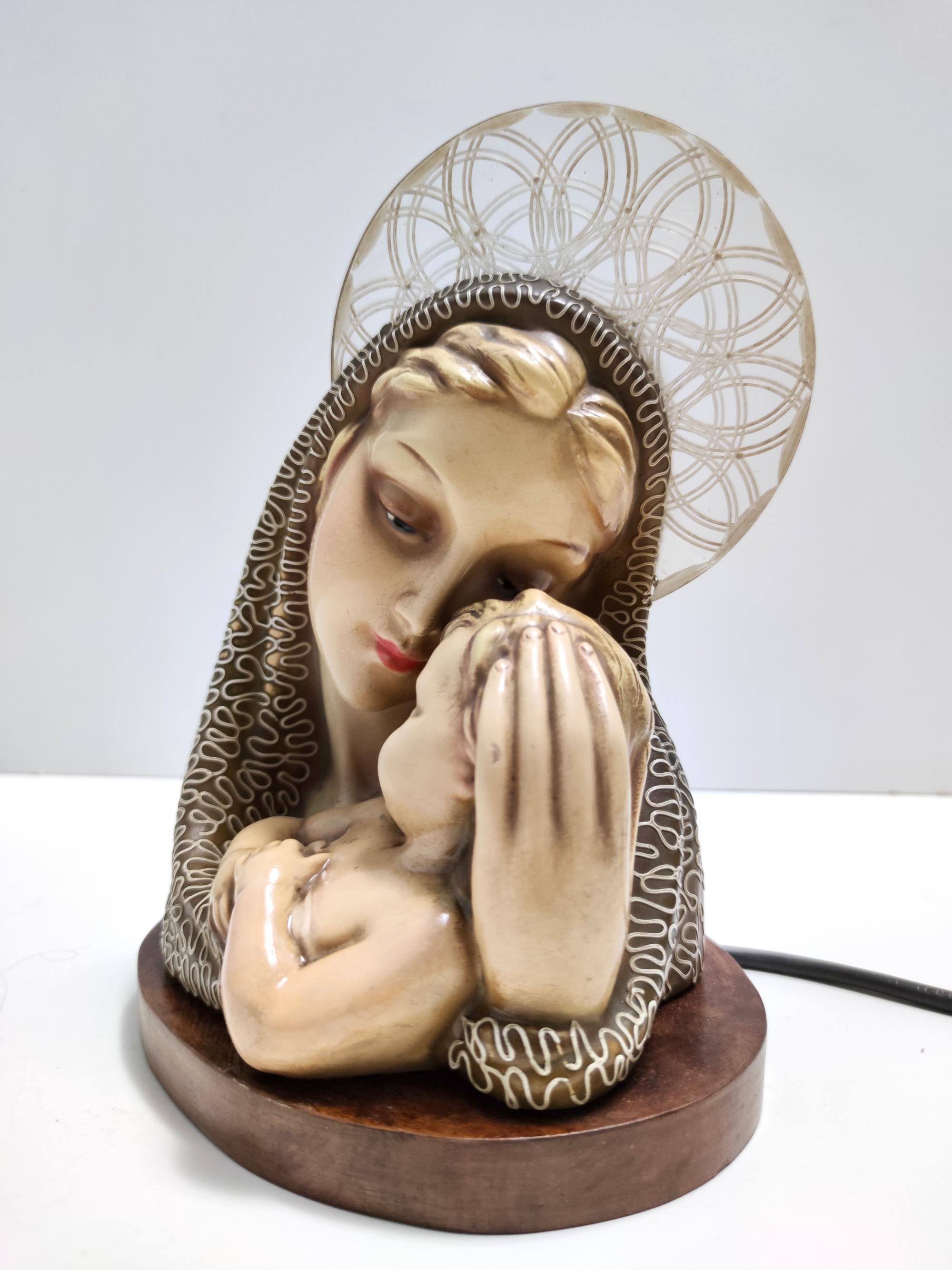 Glasierte Heilige Maria und Jesus aus Keramik und Messing von Arturo Pannunzio, Italien (Moderne der Mitte des Jahrhunderts) im Angebot