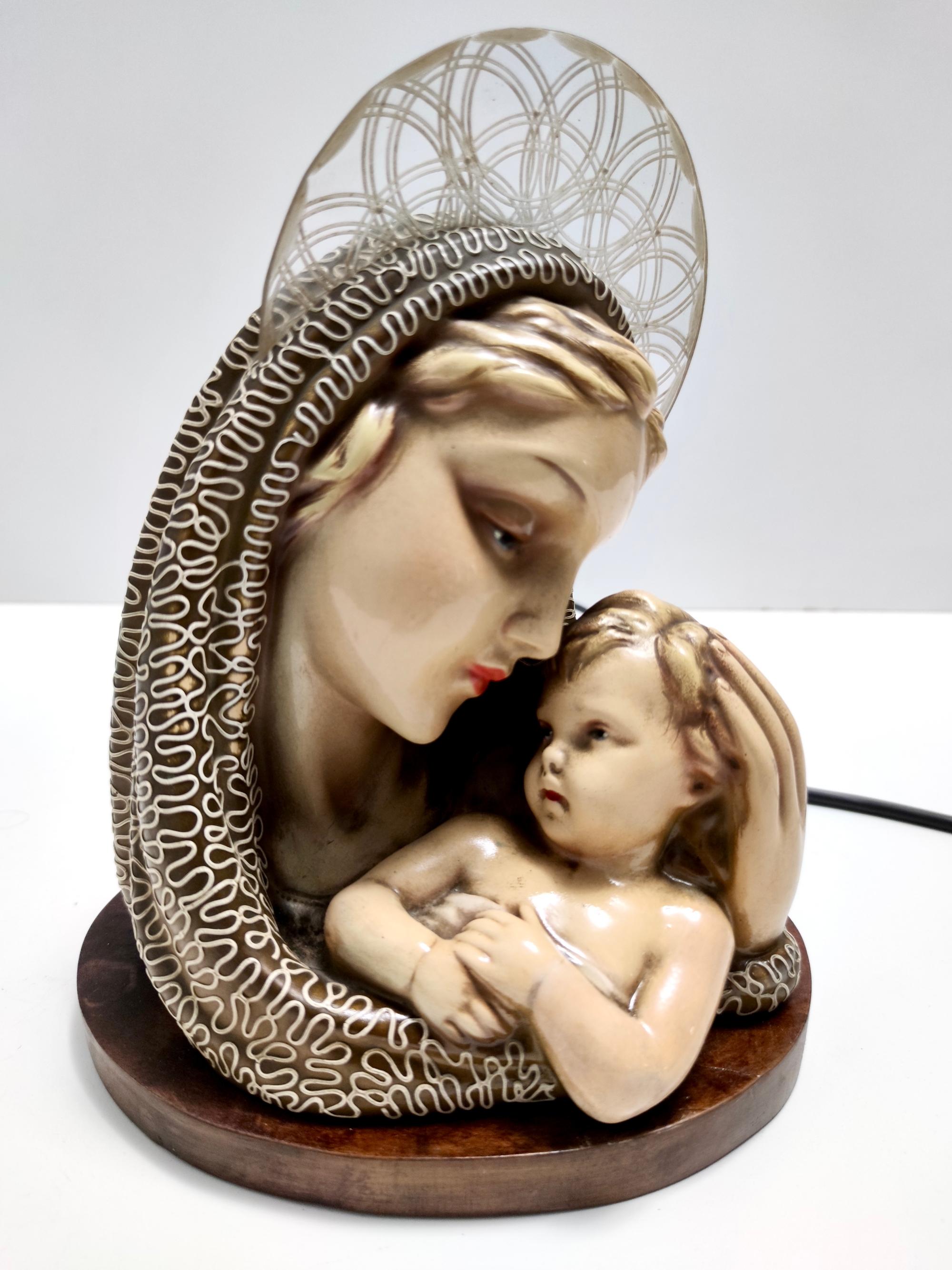 Italian Vintage Glazed Ceramic and Brass Holy Mary and Jesus by Arturo Pannunzio, Italy For Sale