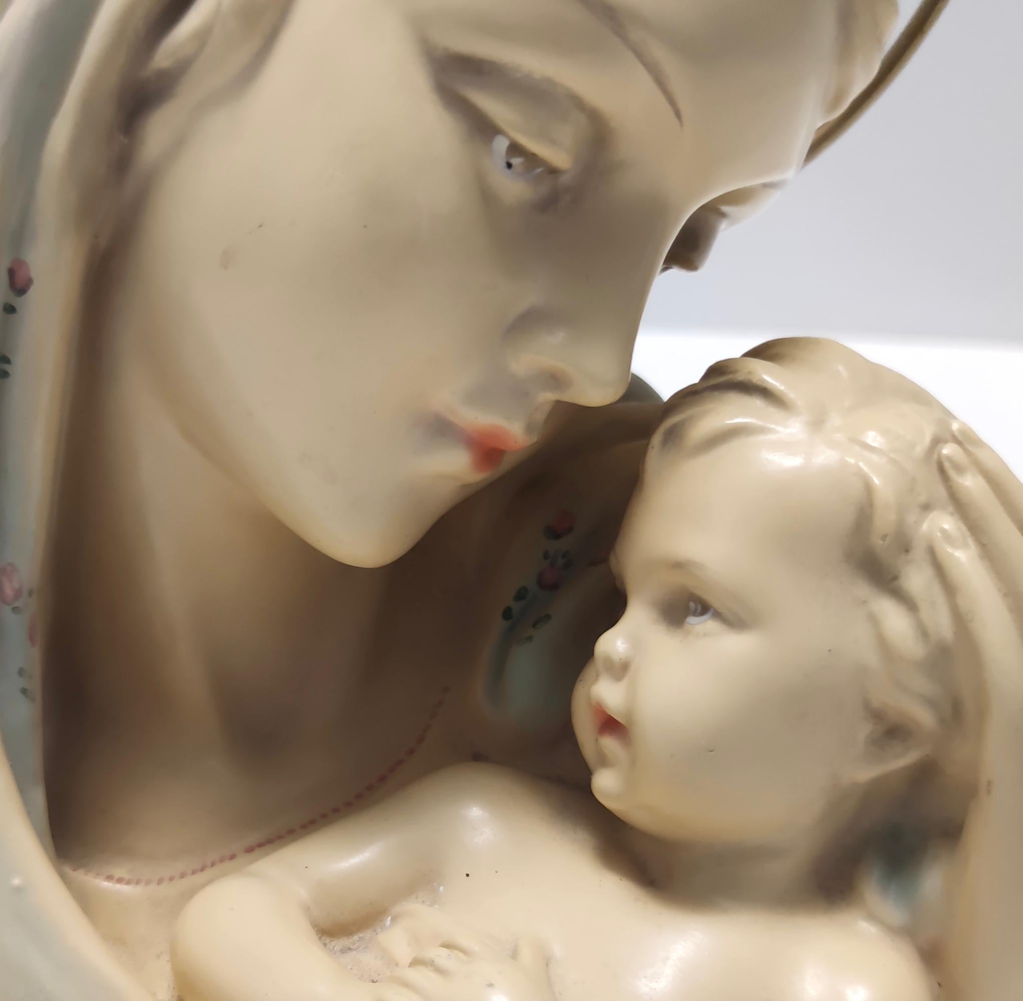 Glasierte Heilige Maria und Jesus aus Keramik und Messing von Arturo Pannunzio, Italien im Angebot 2