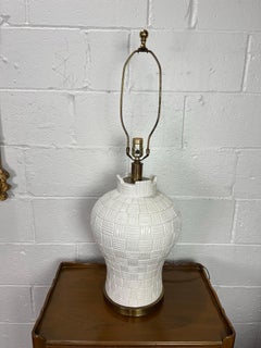 Vintage Glazed Ceramic Basket Weave Hansen Lamp