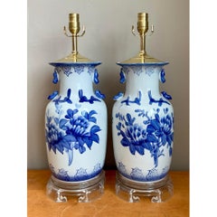 Lampade vintage in ceramica smaltata blu e bianca - Una coppia
