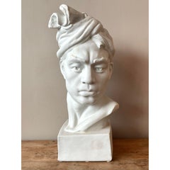Vintage Glazed Ceramic Bust of Man