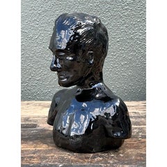 Busto de hombre de cerámica esmaltada vintage