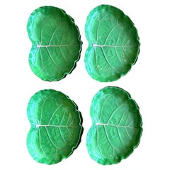 Vintage Glazed Ceramic Cabbage Leaf Plates - Set of 8