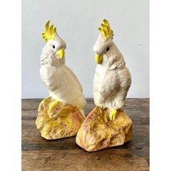 Vintage Glazed Ceramic Cockatoos - A Pair