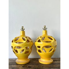 Vintage Glazed Ceramic Cutout Lamps - A Pair