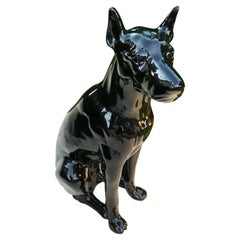 Statue vintage de doberman en céramique émaillée