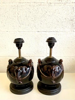 Vintage Glazed Ceramic Elephant Lamps - a Pair