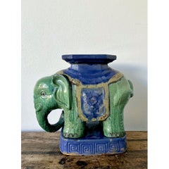 Vintage Glazed Ceramic Elephant Low Stool