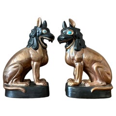 Vintage glasierte Keramik Foo Hunde - ein Paar