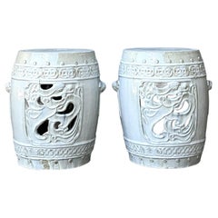 Vintage Glazed Ceramic Garden Stools - A Pair