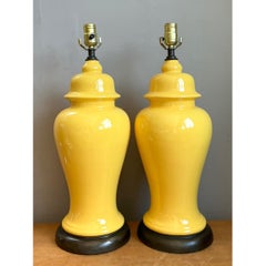 Vintage Glazed Ceramic Ginger Jar Lamps - Set of 2