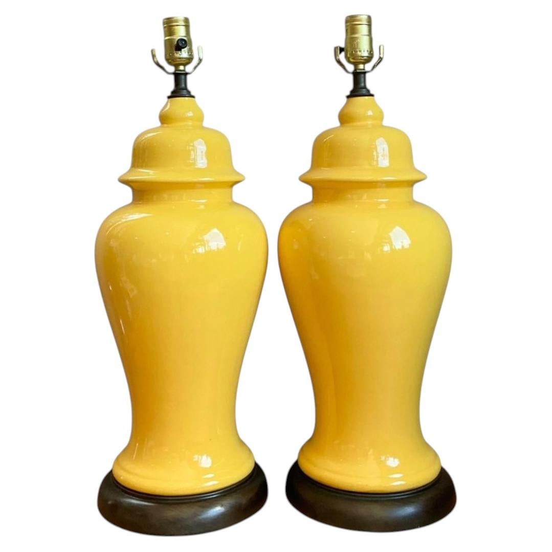 Vintage Glazed Ceramic Ginger Jar Lamps - Set of 2