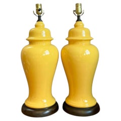 Vintage Glazed Ceramic Ginger Jar Lamps - Set of 2