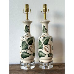 Vintage Glazed Ceramic Ivy Lamps - A Pair