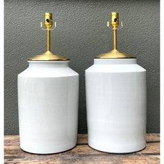 Vintage Glazed Ceramic Jar Lamps - A Pair