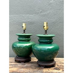 Vintage Glazed Ceramic Lamps - A Pair