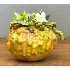 Vintage Glazed Ceramic Lemon With Blossom