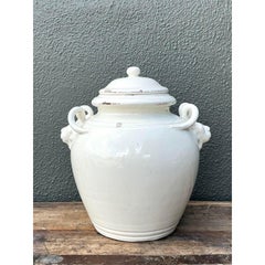 Vintage Glazed Ceramic Lidded Urn