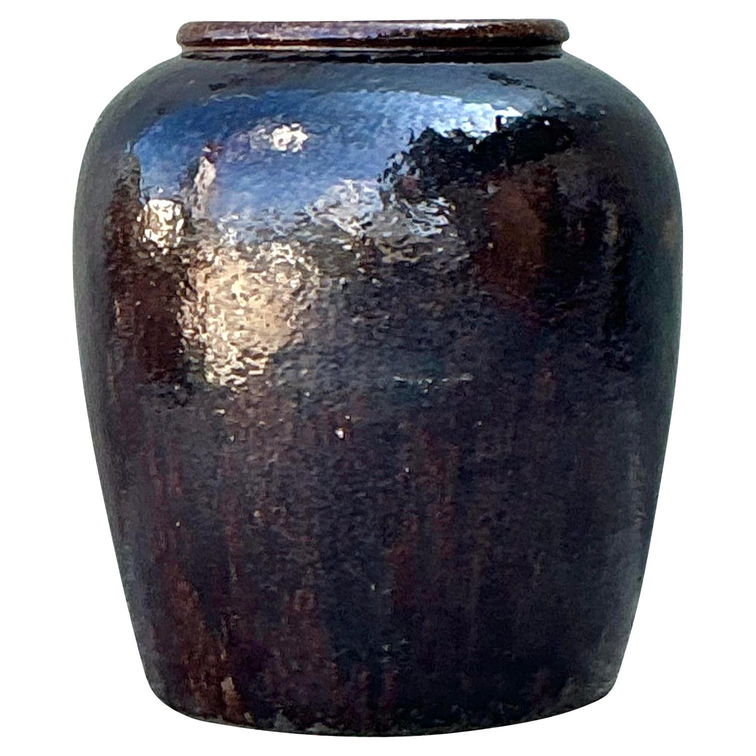 Vintage Glazed Ceramic Martaban Urn