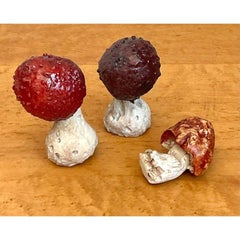 Vintage Glazed Ceramic Mushrooms - Set of 3