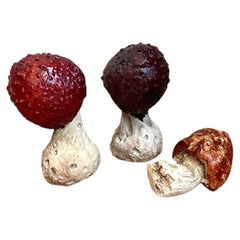Vintage Glazed Ceramic Mushrooms - Set of 3