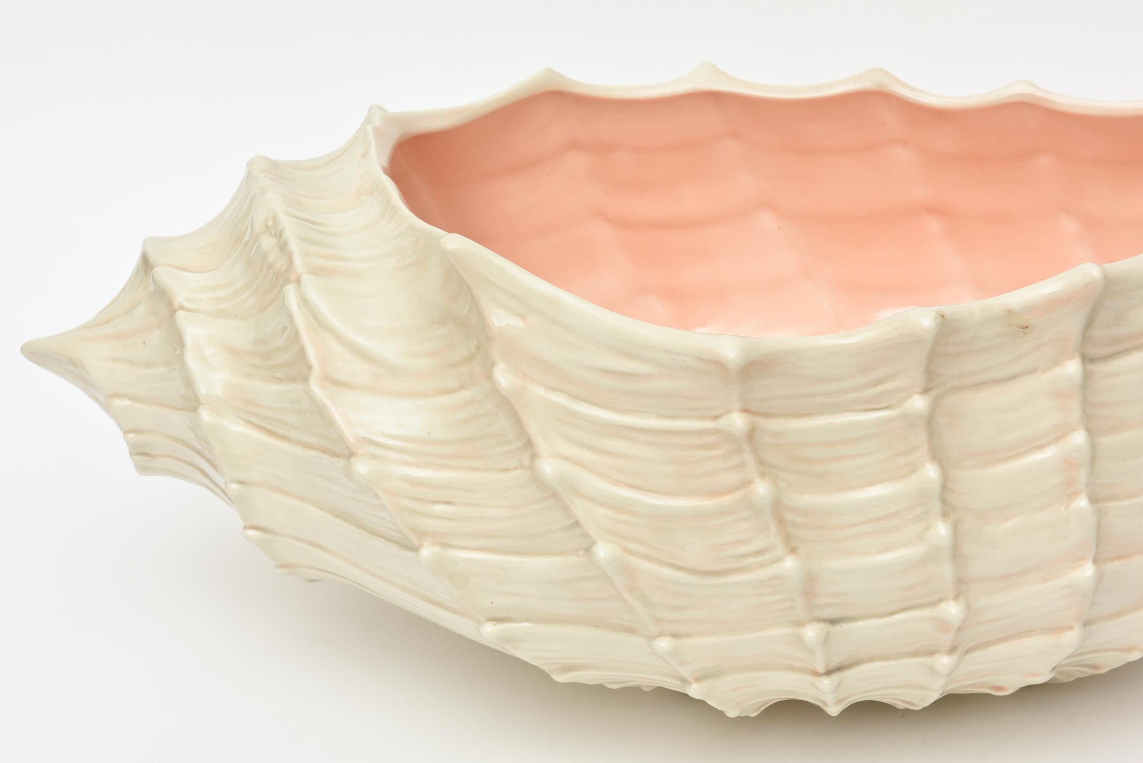 Organic Modern Ceramic Glazed Shell Bowl Centerpiece Vintage